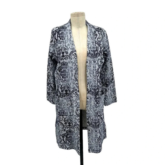 Clara Sun Woo Scroll Filigree Long Open Front Cardigan Blue‎ Gray Size Small - Picture 2 of 8